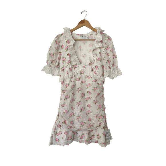 NWT ASOS Design Eyelet Fill Ruched Mini Dress in Textured Rose Floral Print - Picture 5 of 9